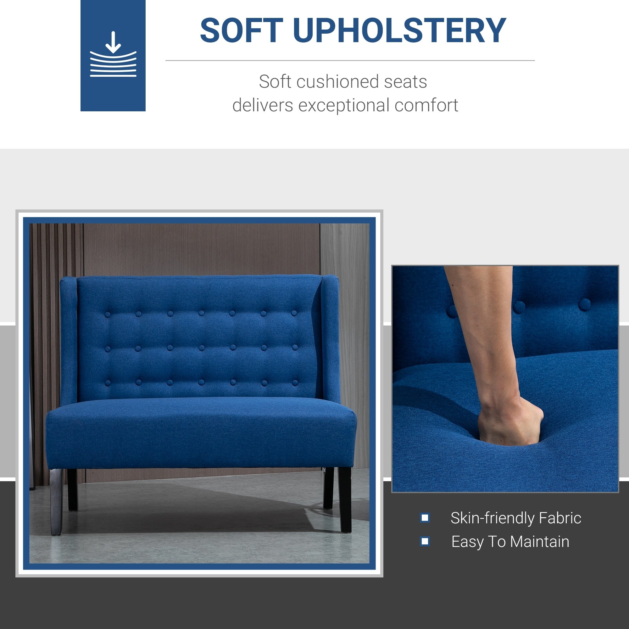 HOMCOM Linen Fabric Upholstery Double Sofa Tufted Loveseat Armless Couch Living Room Furniture with Wood Legs - 28.75*43.25*36.5
