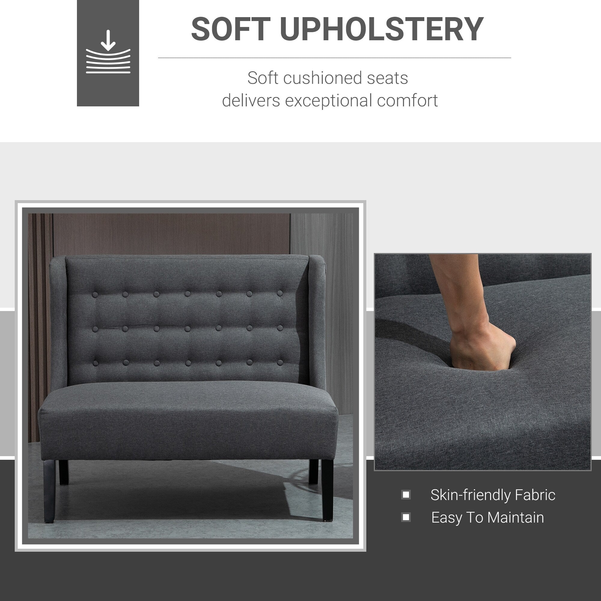 HOMCOM Linen Fabric Upholstery Double Sofa Tufted Loveseat Armless Couch Living Room Furniture with Wood Legs - 28.75*43.25*36.5