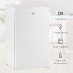 HOMCOM 3.2 Cu.Ft Mini Fridge with Freezer, Single Door Compact Refrigerator with Adjustable Thermostat for Bedroom