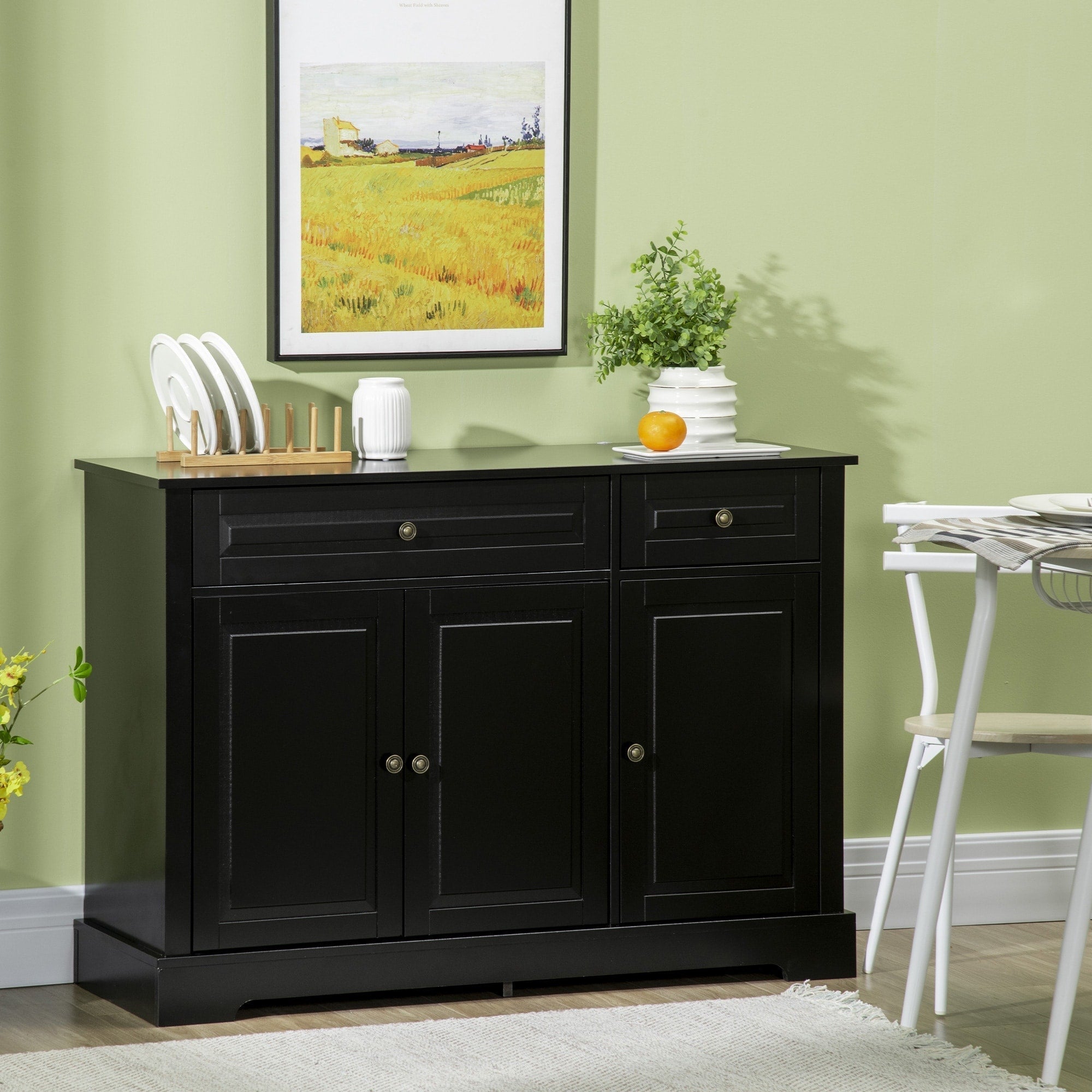 HOMCOM Modern Sideboard Buffet Cabinet with Storage Cupboards, 2 Drawers and Adjustable Shelves, Black