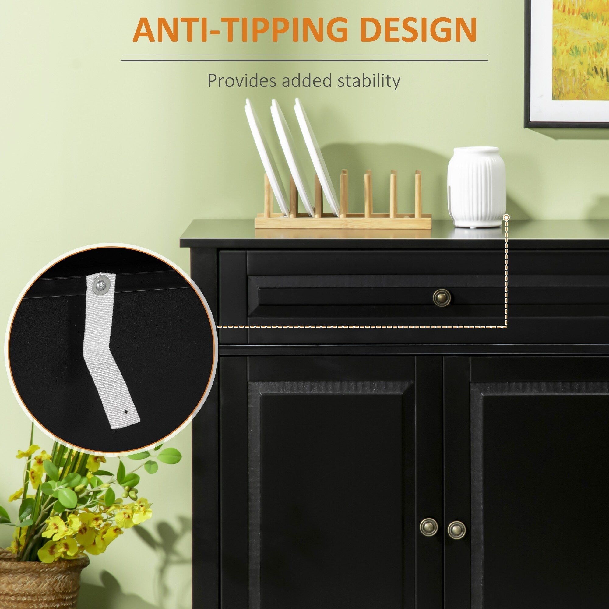HOMCOM Modern Sideboard Buffet Cabinet with Storage Cupboards, 2 Drawers and Adjustable Shelves, Black
