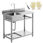 HOMCOM Outdoor Utility Sink, Deep Stainless Steel Sink, Free Standing Single Bowl Kitchen Sink, 39 Inch - 39 Inch