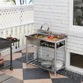 HOMCOM Outdoor Utility Sink, Deep Stainless Steel Sink, Free Standing Single Bowl Kitchen Sink, 39 Inch - 39 Inch