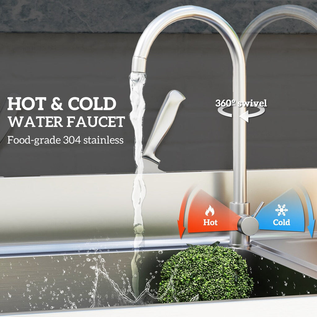 HOMCOM Outdoor Utility Sink, Deep Stainless Steel Sink, Free Standing Single Bowl Kitchen Sink, 39 Inch - 39 Inch