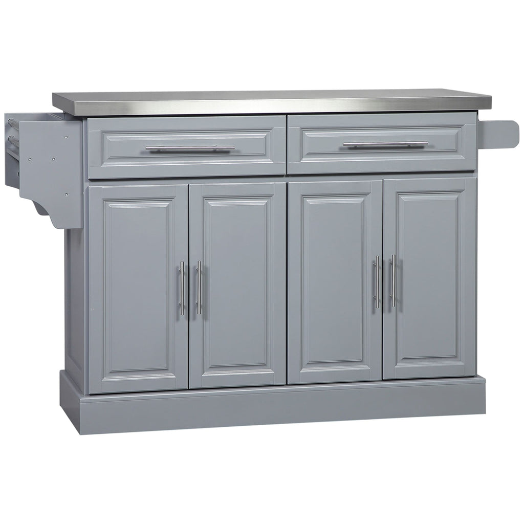 HOMCOM Rolling Kitchen Island with Storage, Portable Kitchen Cart with Stainless Steel Top, Gray - N/A