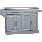 HOMCOM Rolling Kitchen Island with Storage, Portable Kitchen Cart with Stainless Steel Top, Gray - N/A
