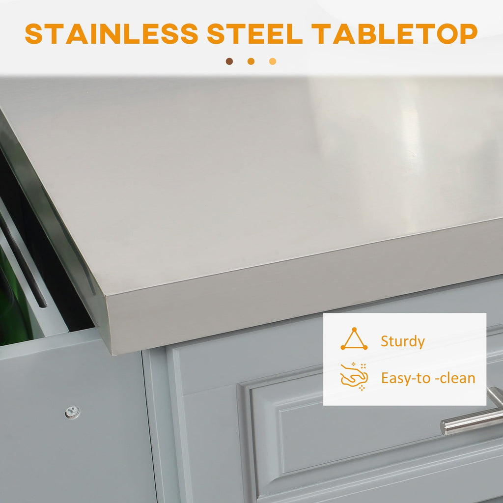 HOMCOM Rolling Kitchen Island with Storage, Portable Kitchen Cart with Stainless Steel Top, Gray - N/A