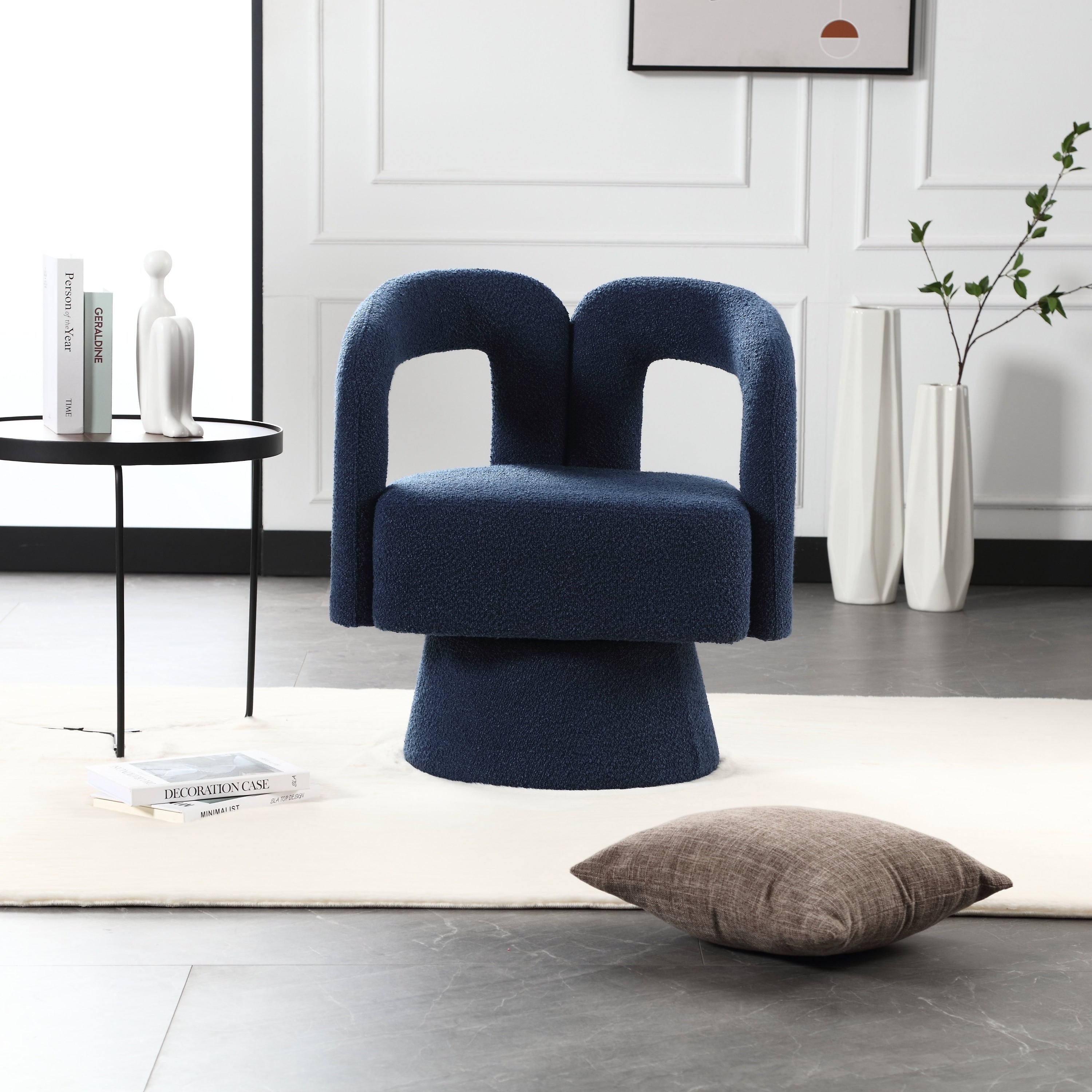 HOMEFUN Boucle Upholstered 360 Degree Swivel Cuddle Barrel Accent Chairs