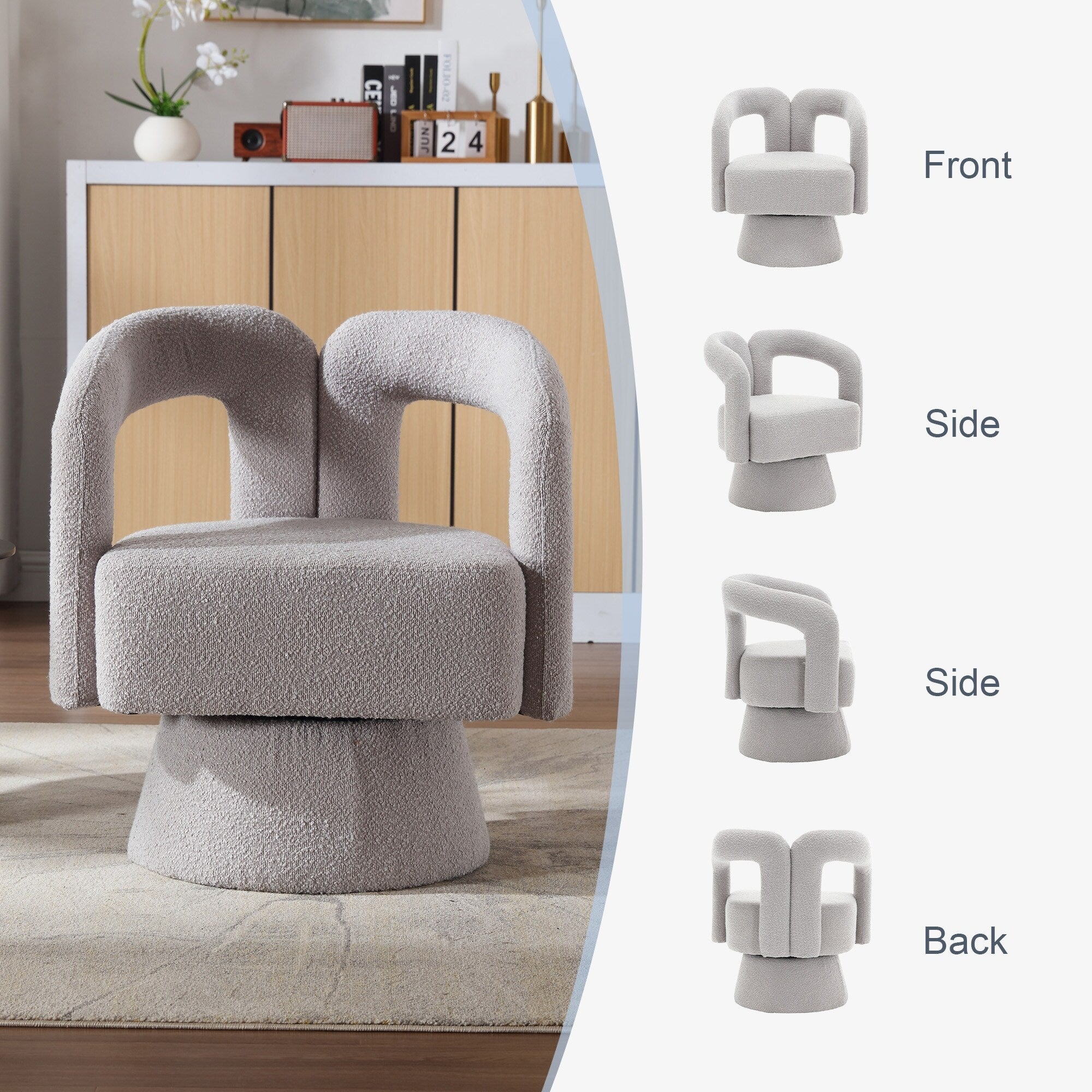 HOMEFUN Boucle Upholstered 360 Degree Swivel Cuddle Barrel Accent Chairs