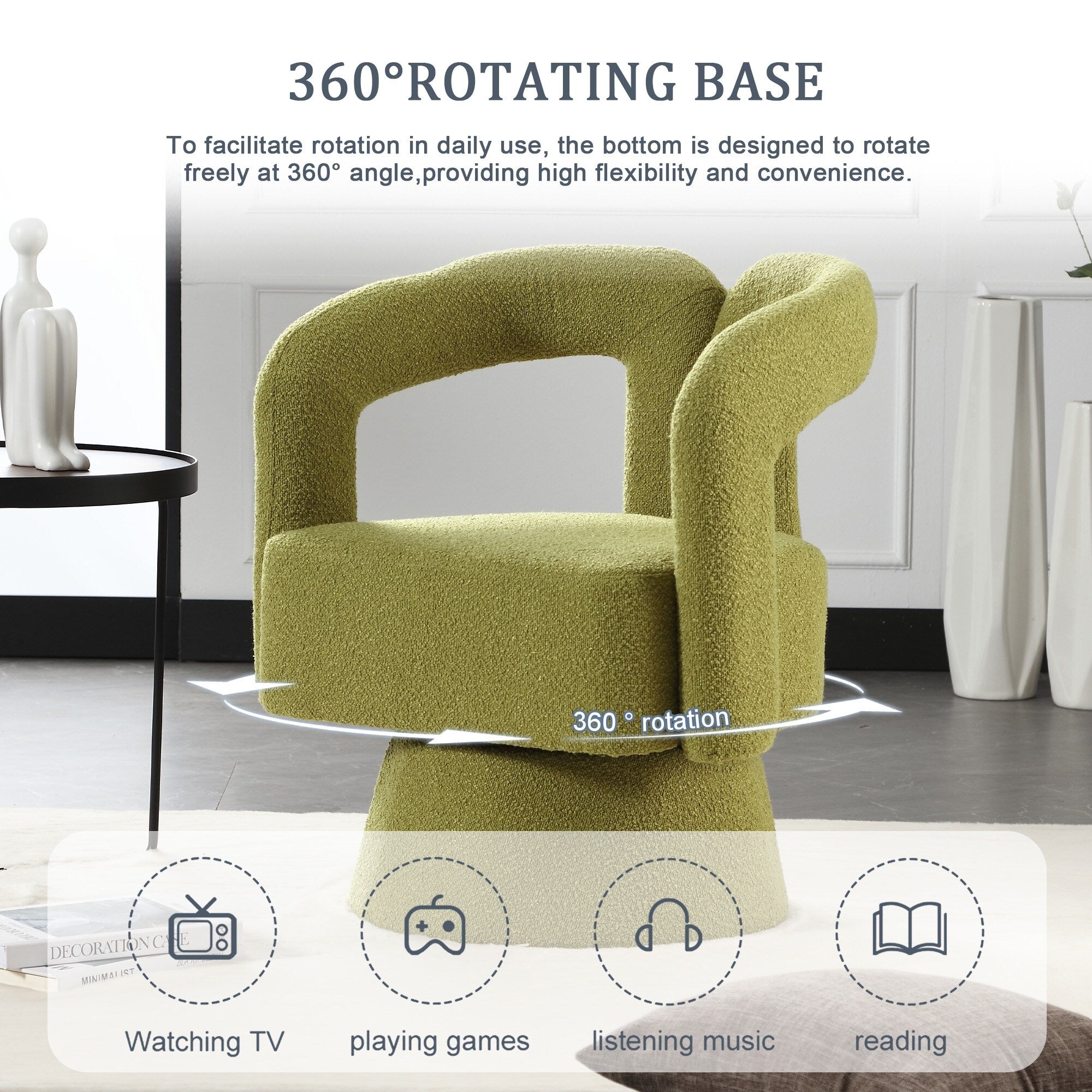 HOMEFUN Boucle Upholstered 360 Degree Swivel Cuddle Barrel Accent Chairs
