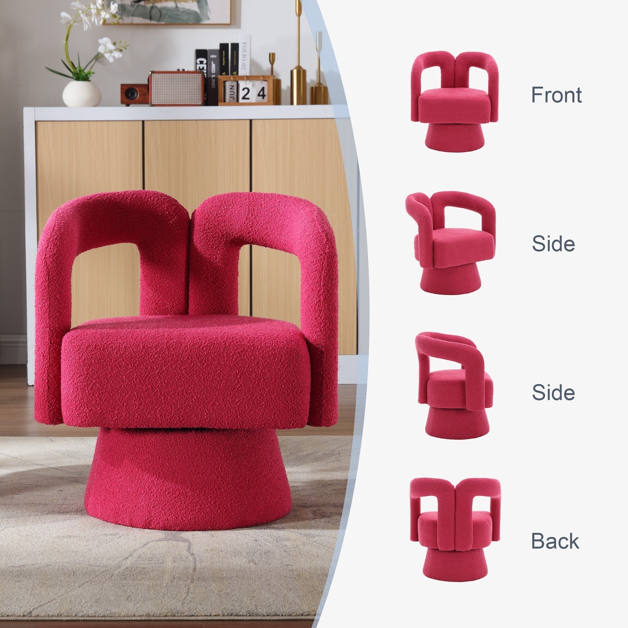 HOMEFUN Boucle Upholstered 360 Degree Swivel Cuddle Barrel Accent Chairs