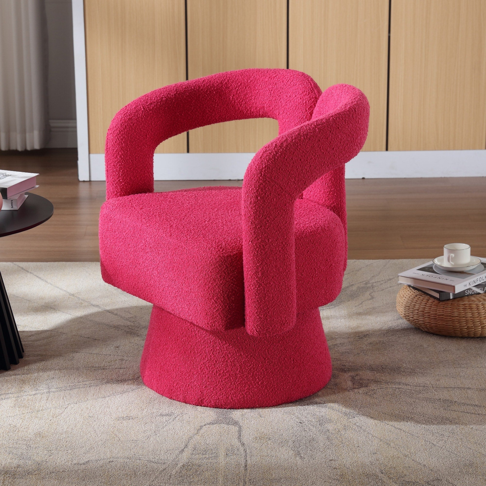 HOMEFUN Boucle Upholstered 360 Degree Swivel Cuddle Barrel Accent Chairs