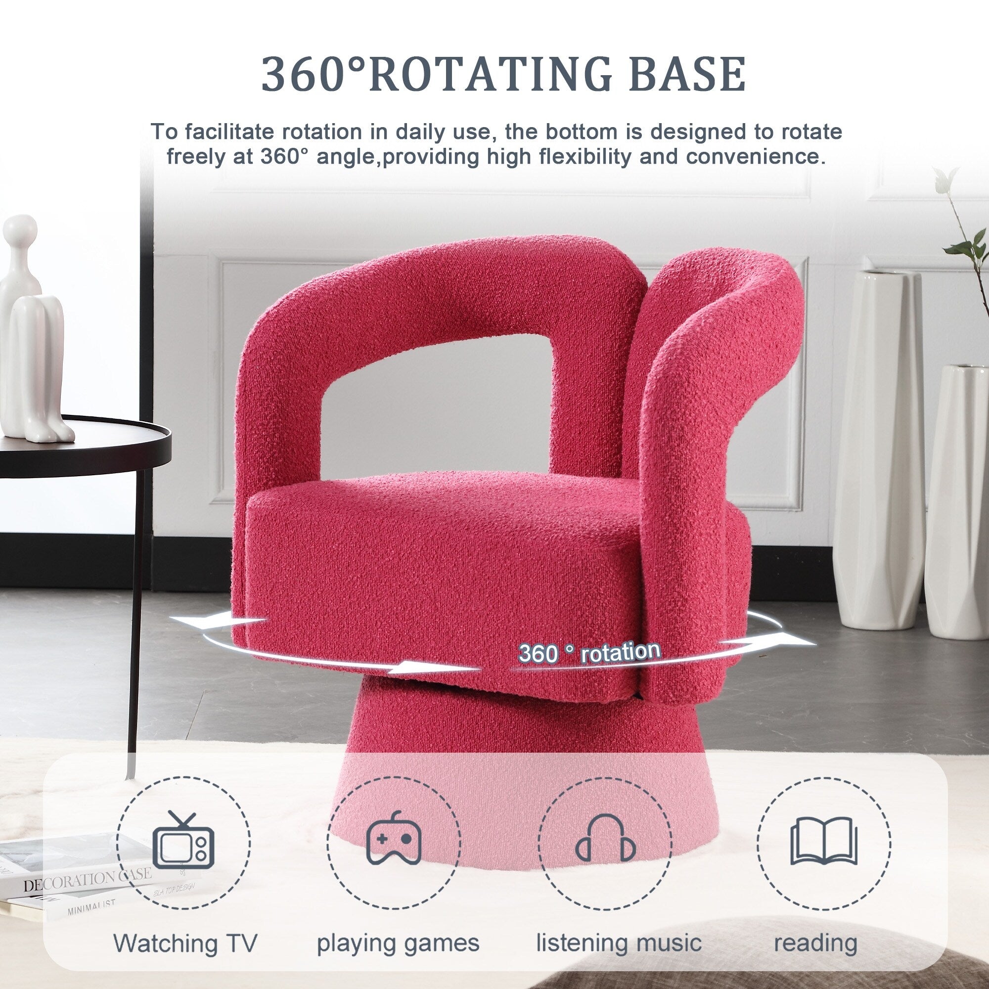 HOMEFUN Boucle Upholstered 360 Degree Swivel Cuddle Barrel Accent Chairs