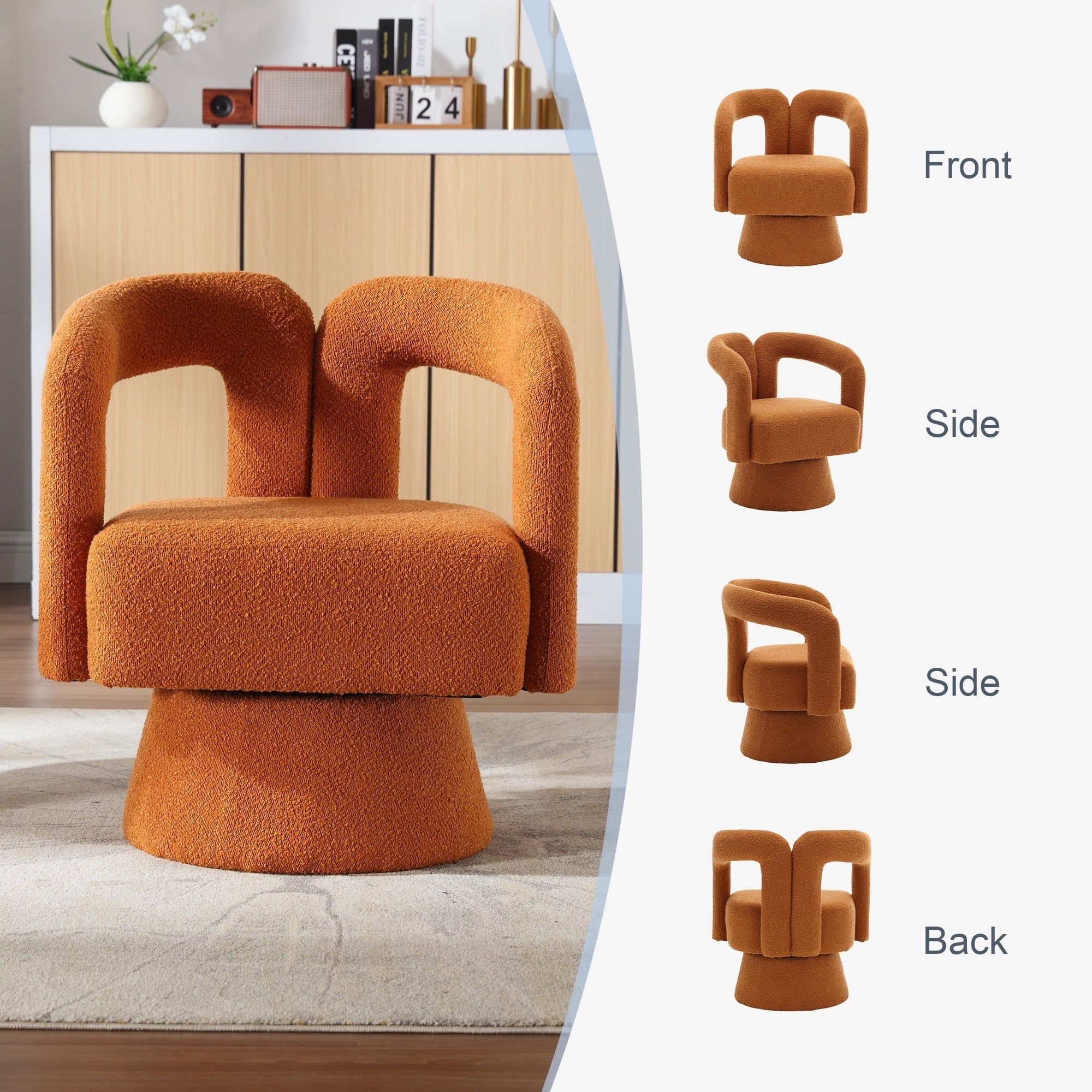 HOMEFUN Boucle Upholstered 360 Degree Swivel Cuddle Barrel Accent Chairs