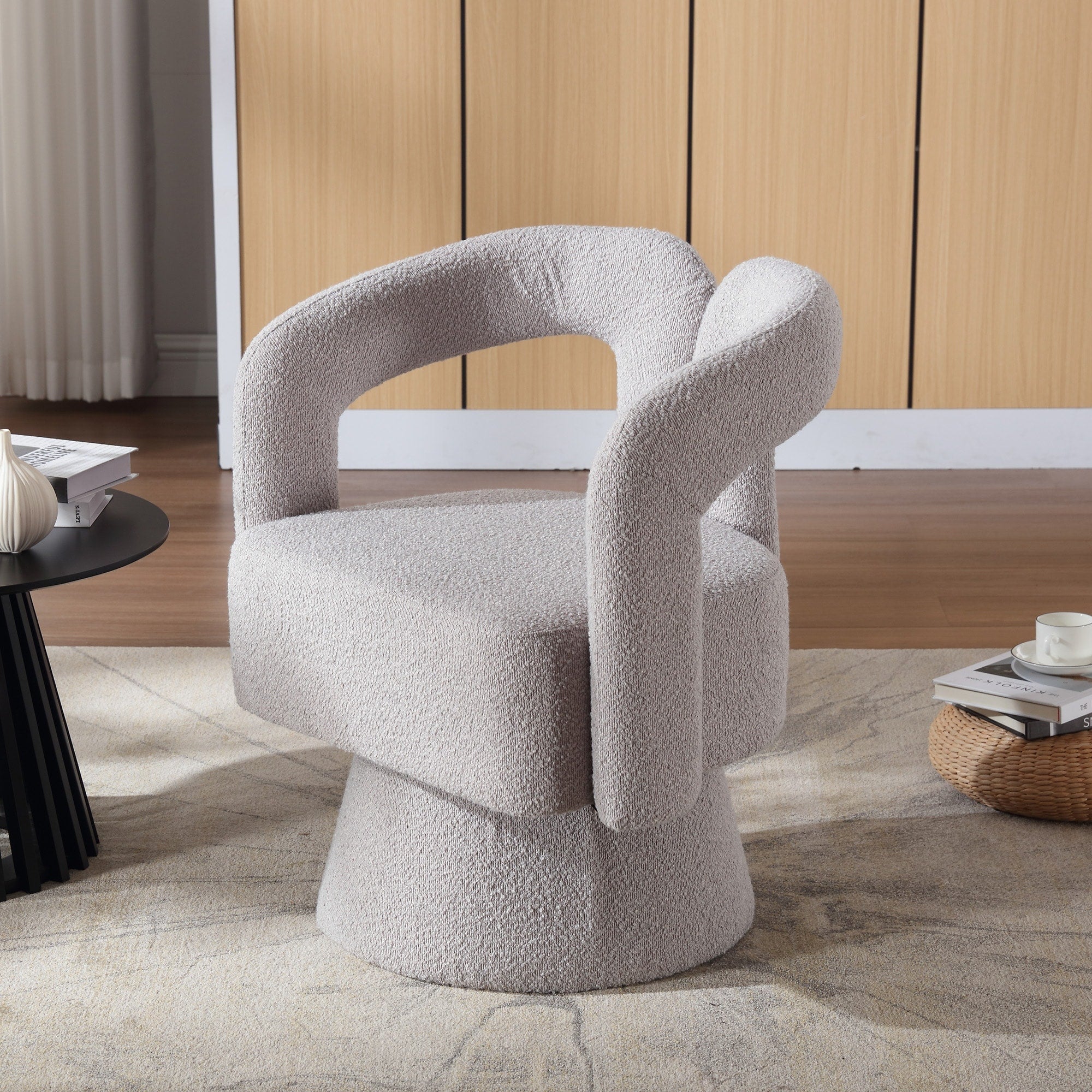 HOMEFUN Boucle Upholstered 360 Degree Swivel Cuddle Barrel Accent Chairs