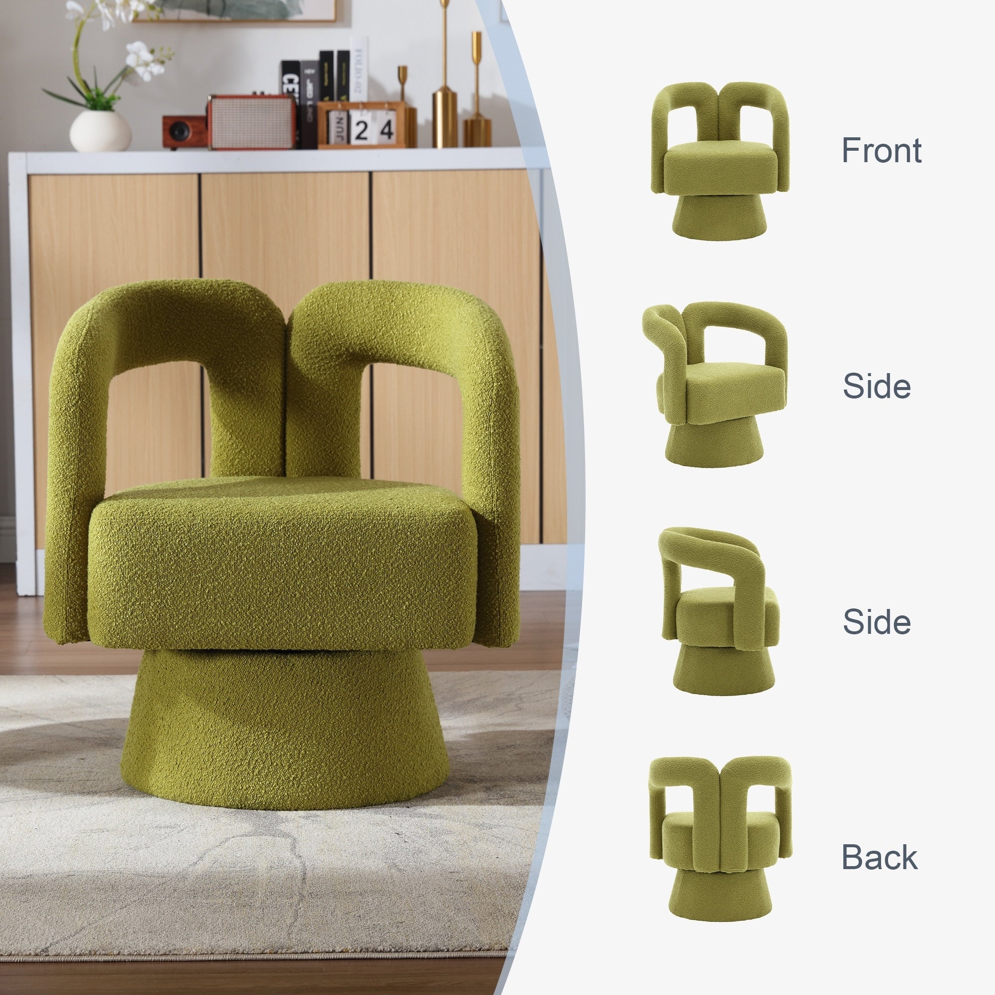 HOMEFUN Boucle Upholstered 360 Degree Swivel Cuddle Barrel Accent Chairs