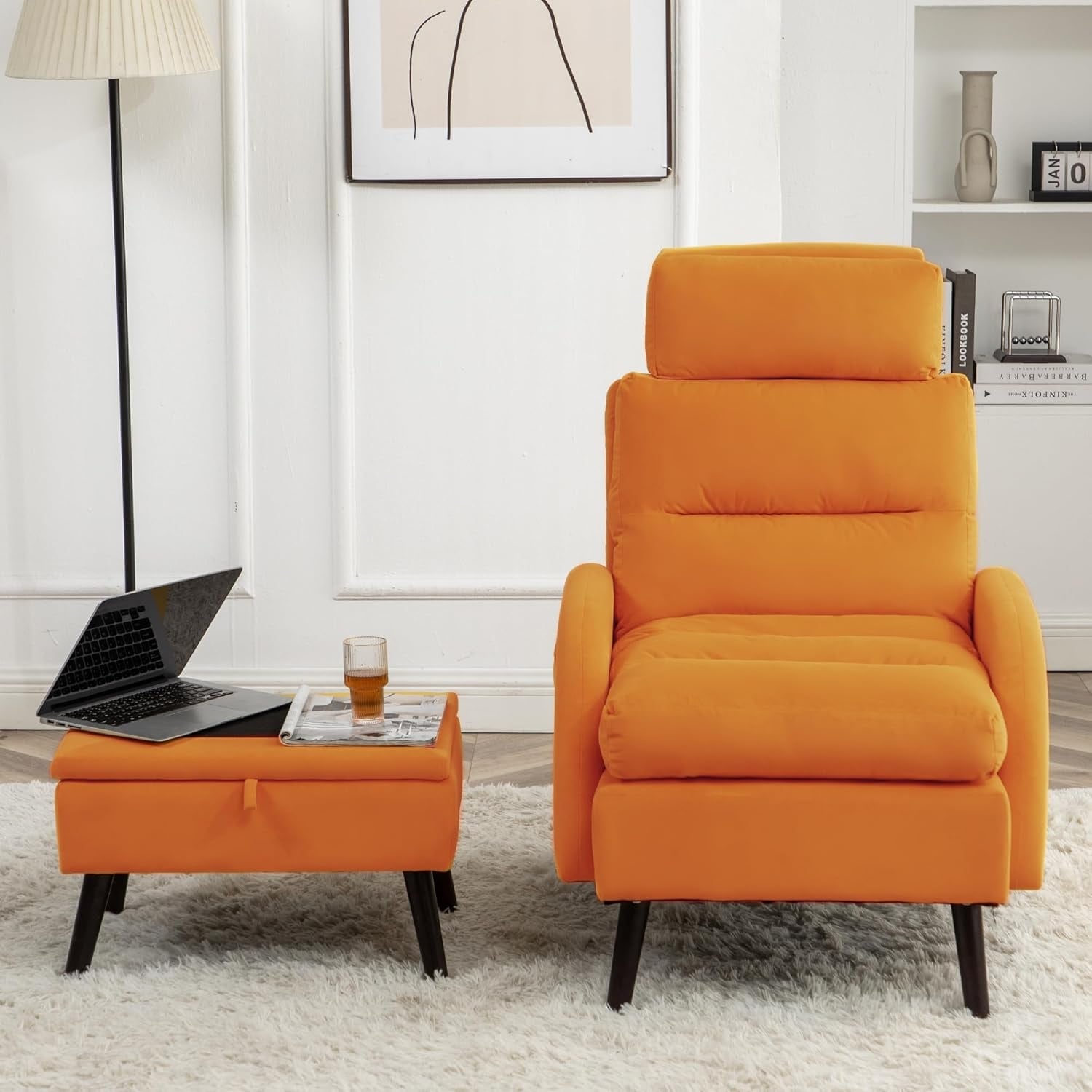 HOMYKA Accent Lounge Chair with Adjustable Backrest Storage Ottoman