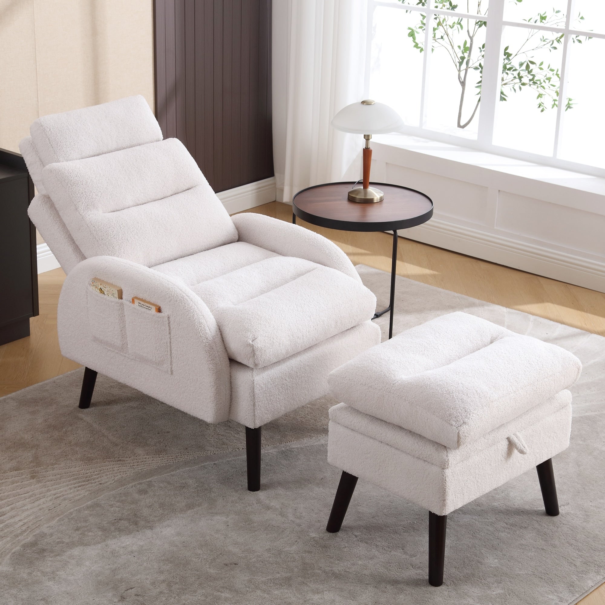 HOMYKA Accent Lounge Chair with Adjustable Backrest Storage Ottoman