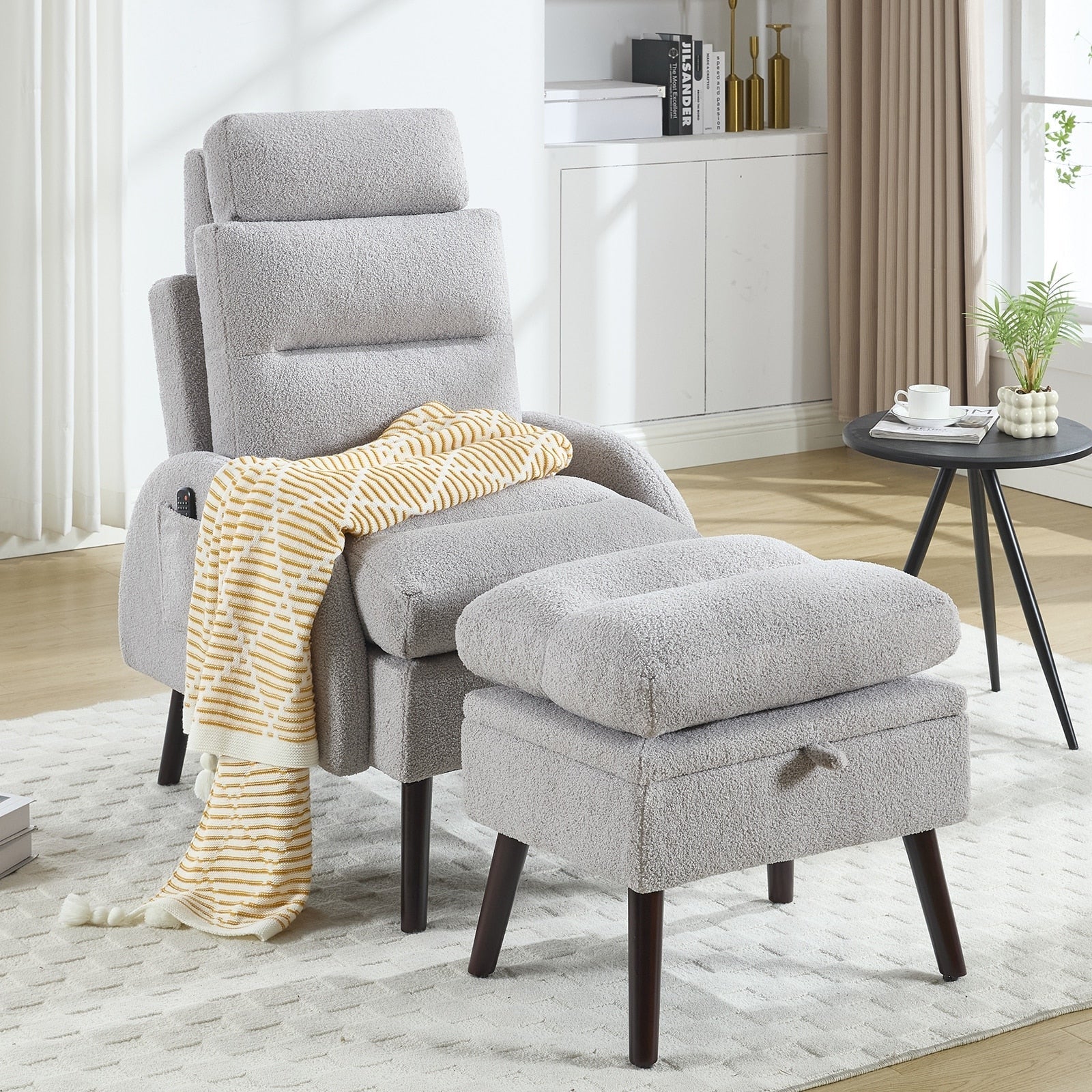 HOMYKA Accent Lounge Chair with Adjustable Backrest Storage Ottoman