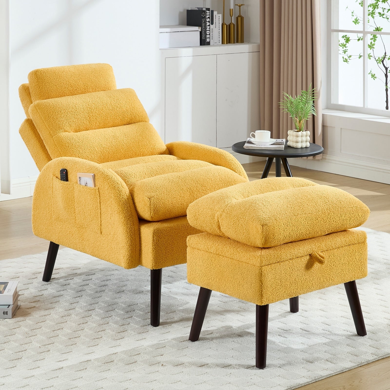 HOMYKA Accent Lounge Chair with Adjustable Backrest Storage Ottoman