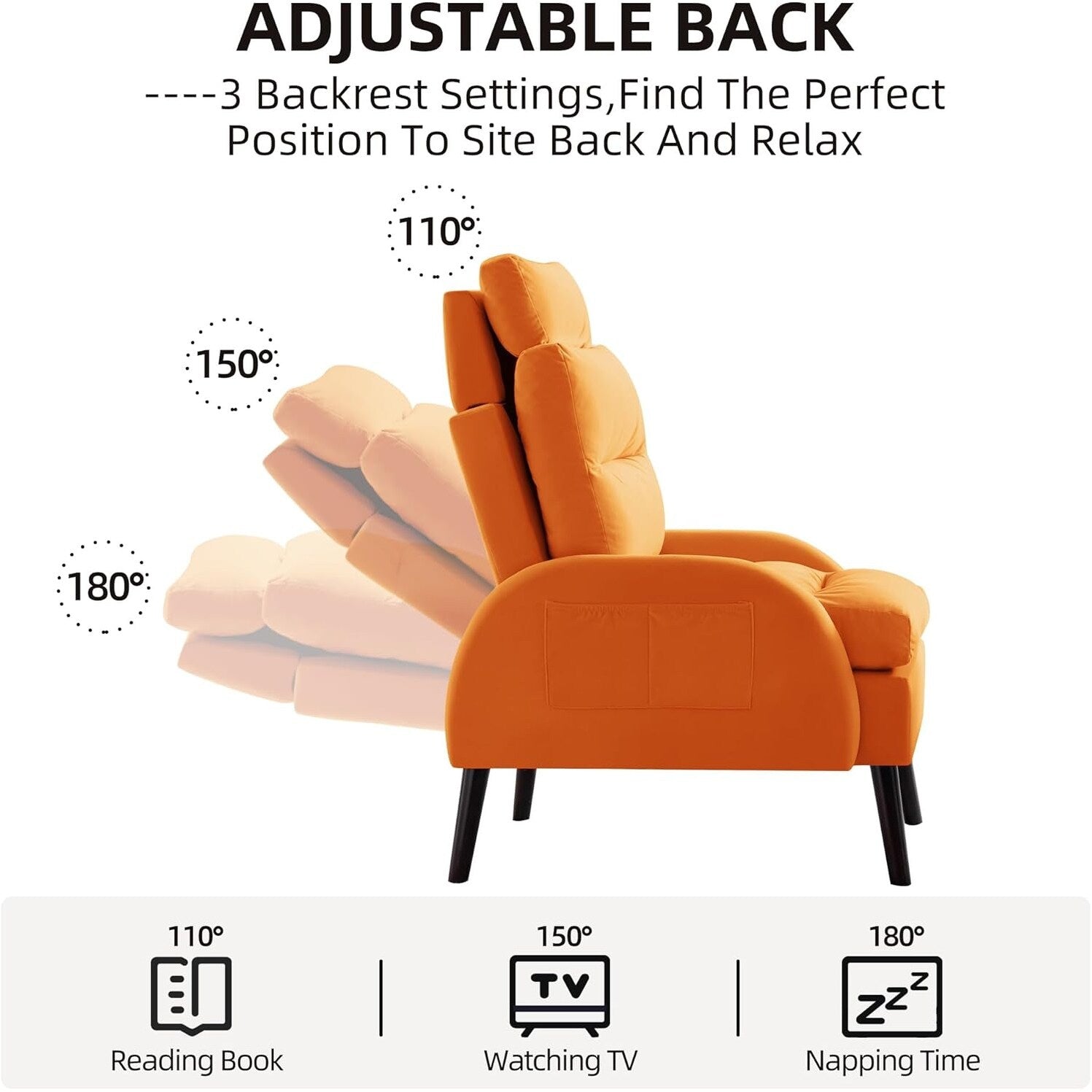 HOMYKA Accent Lounge Chair with Adjustable Backrest Storage Ottoman