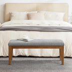 Upholstered Fabric Entryway Bench, Bedroom Bench for End of Bed Beige, Solid Wood 44-inch