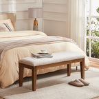 Upholstered Fabric Entryway Bench, Bedroom Bench for End of Bed Beige, Solid Wood 44-inch