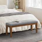 Upholstered Fabric Entryway Bench, Bedroom Bench for End of Bed Beige, Solid Wood 44-inch