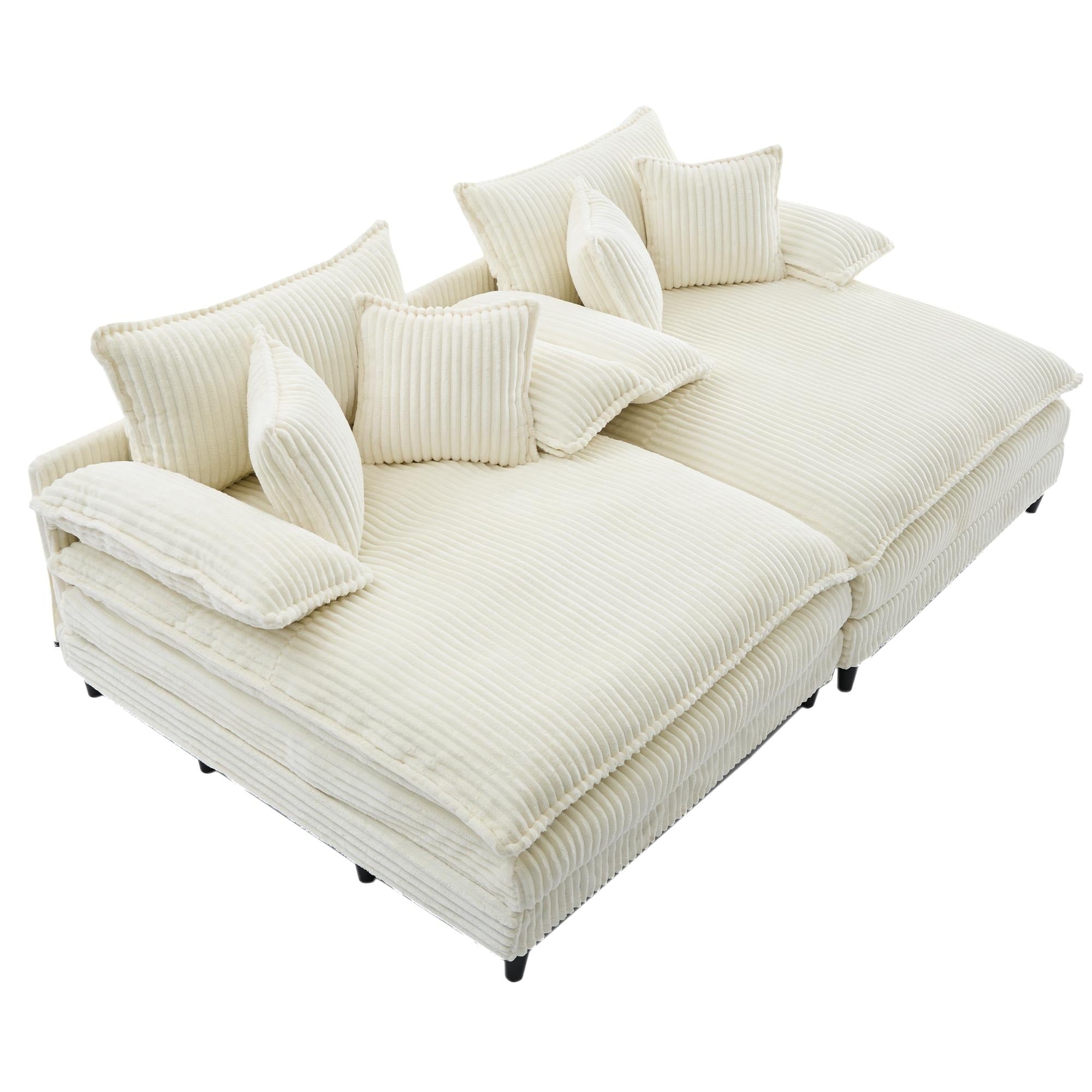 Harmonia 109 W Oversized Corduroy Sofa Bed, Deep Seat Double Lounge Chaise with 4 Pillows
