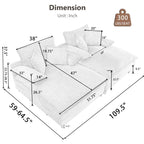 Harmonia 109 W Oversized Corduroy Sofa Bed, Deep Seat Double Lounge Chaise with 4 Pillows