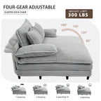 Harmonia 109 W Oversized Corduroy Sofa Bed, Deep Seat Double Lounge Chaise with 4 Pillows