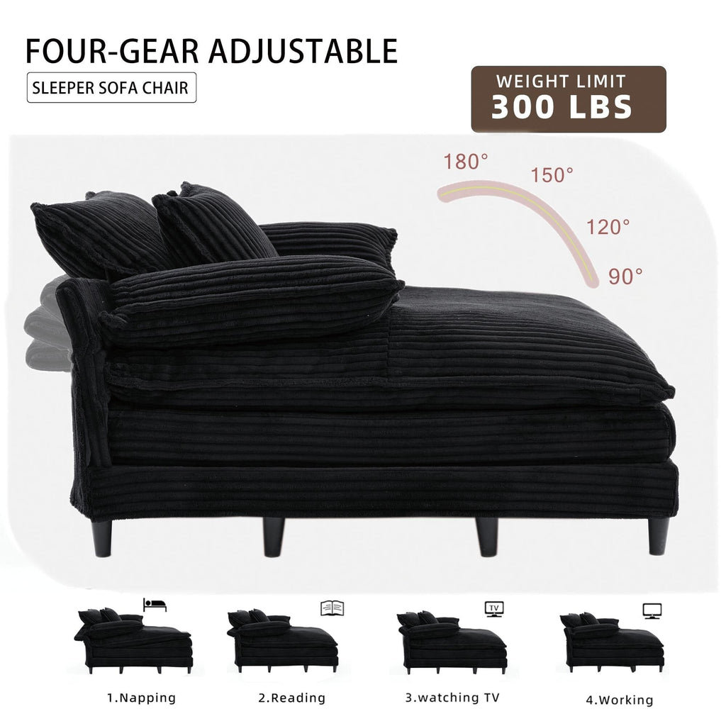 Harmonia 109 W Oversized Corduroy Sofa Bed, Deep Seat Double Lounge Chaise with 4 Pillows