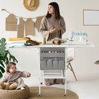 Height Adjustable Craft Table with Storage Shelves, Mobile Folding Cutting Table for Home Office Sewing Room Craft Room