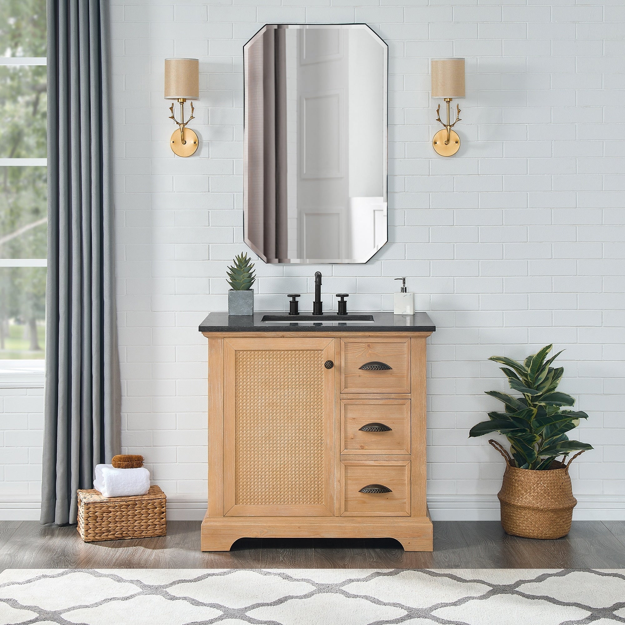 Hervas Bath Vanity with Natural Marble Top without Mirror