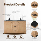 Hervas Bath Vanity with Natural Marble Top without Mirror