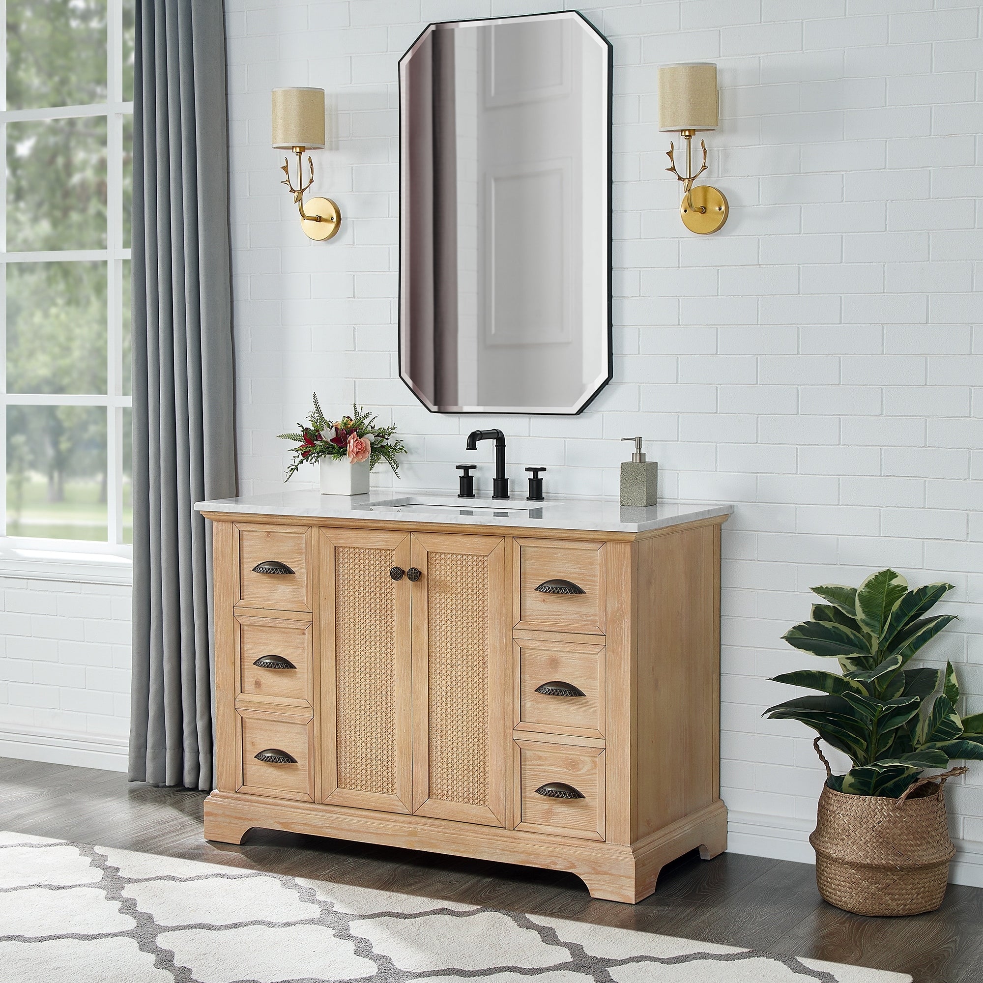 Hervas Bath Vanity with Natural Marble Top without Mirror