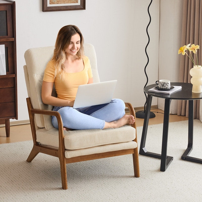 High Back Solid Wood Armrest Backrest Leisure Chair Accent Chair
