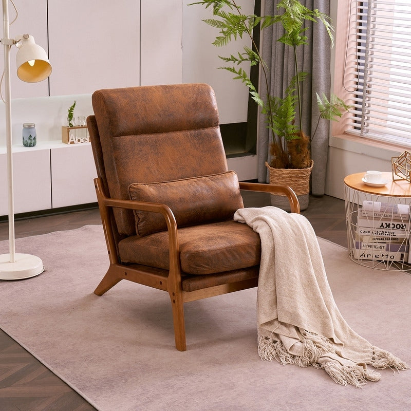 High Back Solid Wood Armrest Backrest Leisure Chair Accent Chair