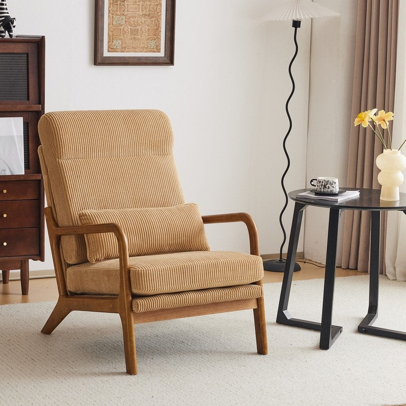 High Back Solid Wood Armrest Backrest Leisure Chair Accent Chair