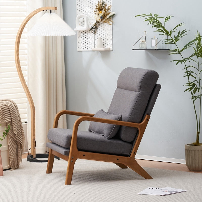 High Back Solid Wood Armrest Backrest Leisure Chair Accent Chair
