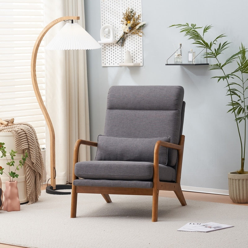 High Back Solid Wood Armrest Backrest Leisure Chair Accent Chair