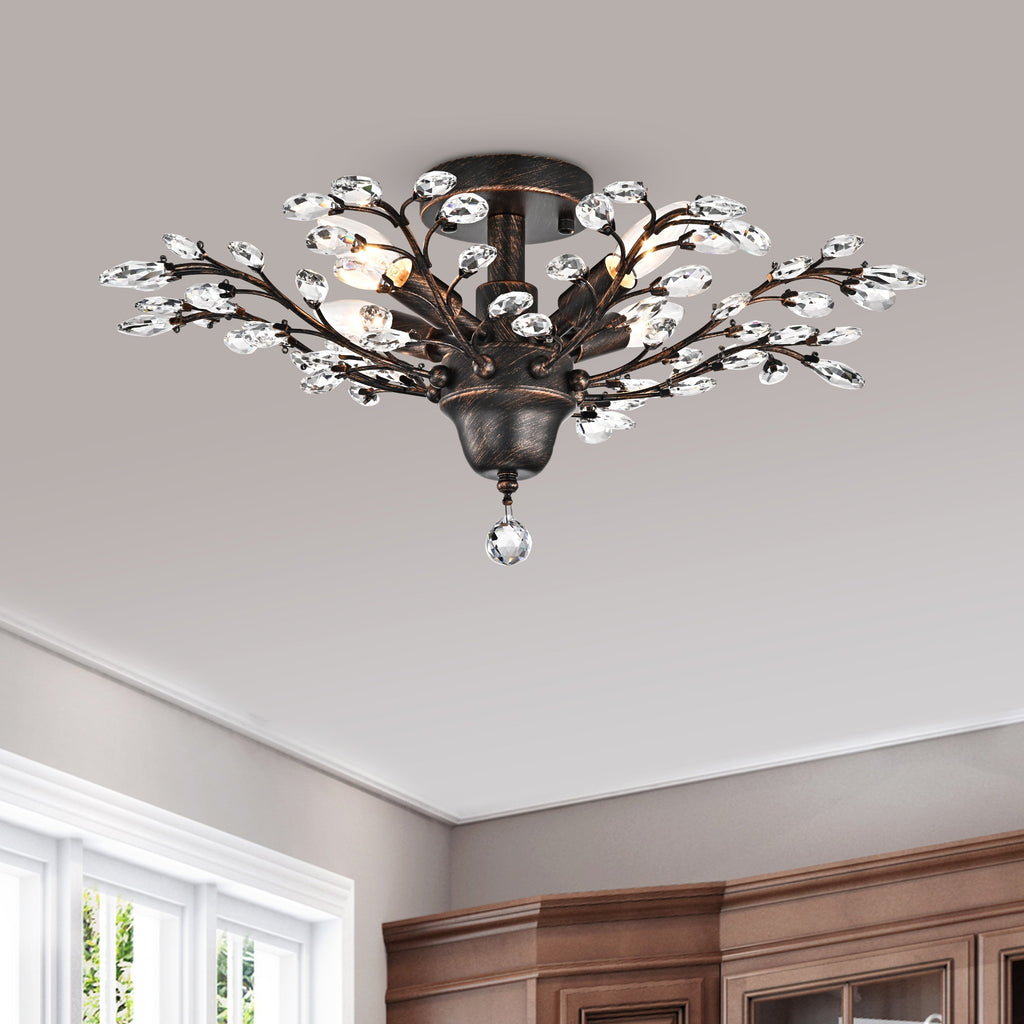 Holly 4-light Crystal Leaves Flush Mount