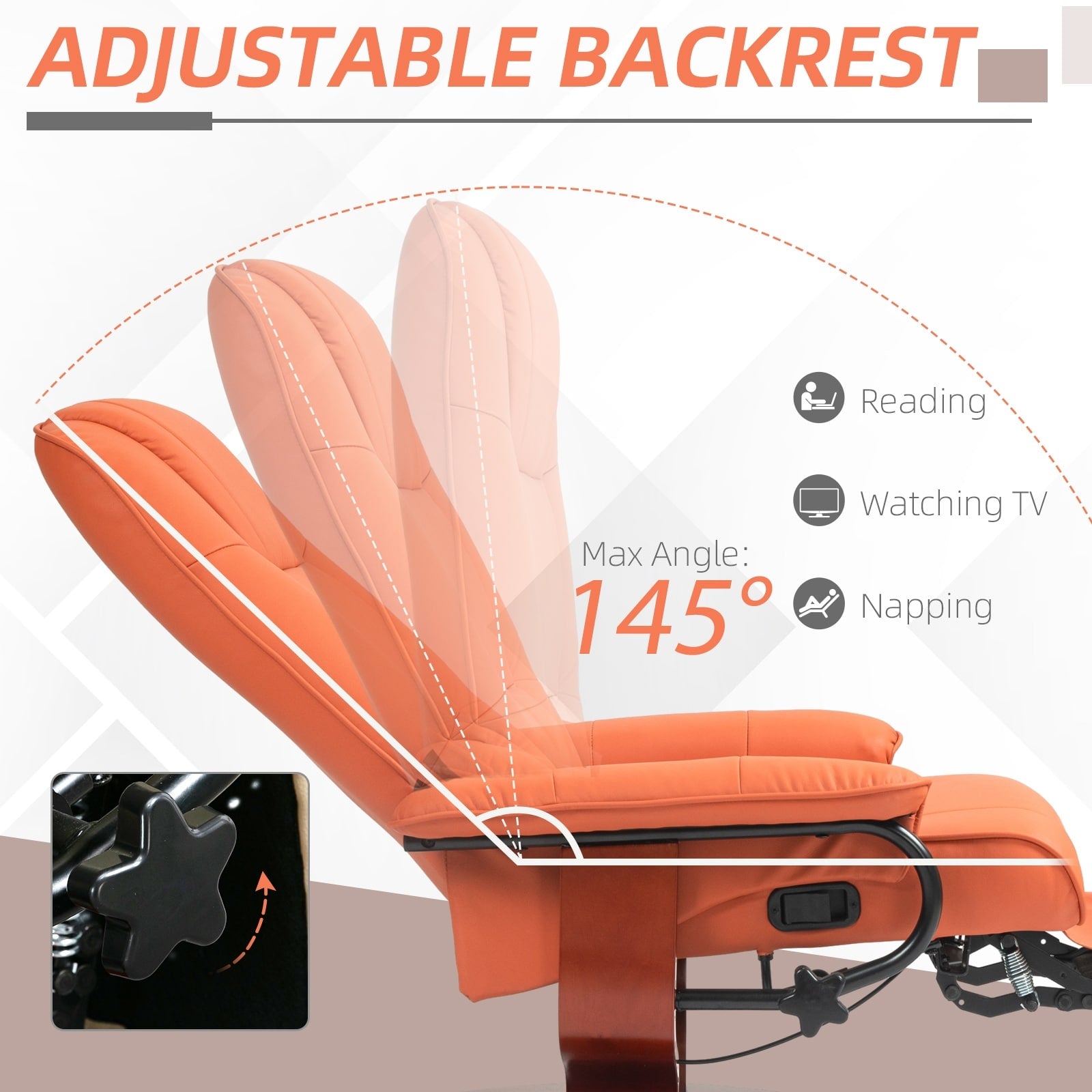 HomCom Faux Leather Adjustable Manual Swivel Base Recliner Chair with Comfortable and Relaxing Footrest
