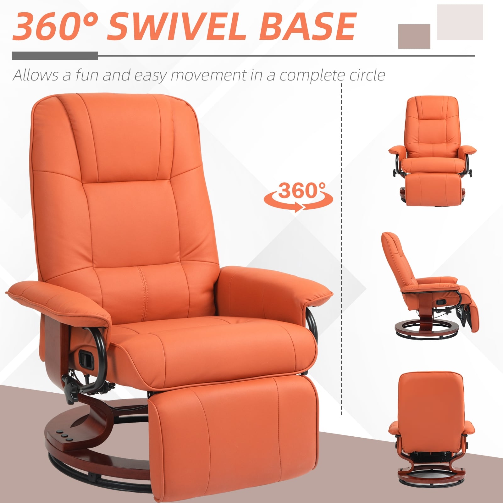 HomCom Faux Leather Adjustable Manual Swivel Base Recliner Chair with Comfortable and Relaxing Footrest