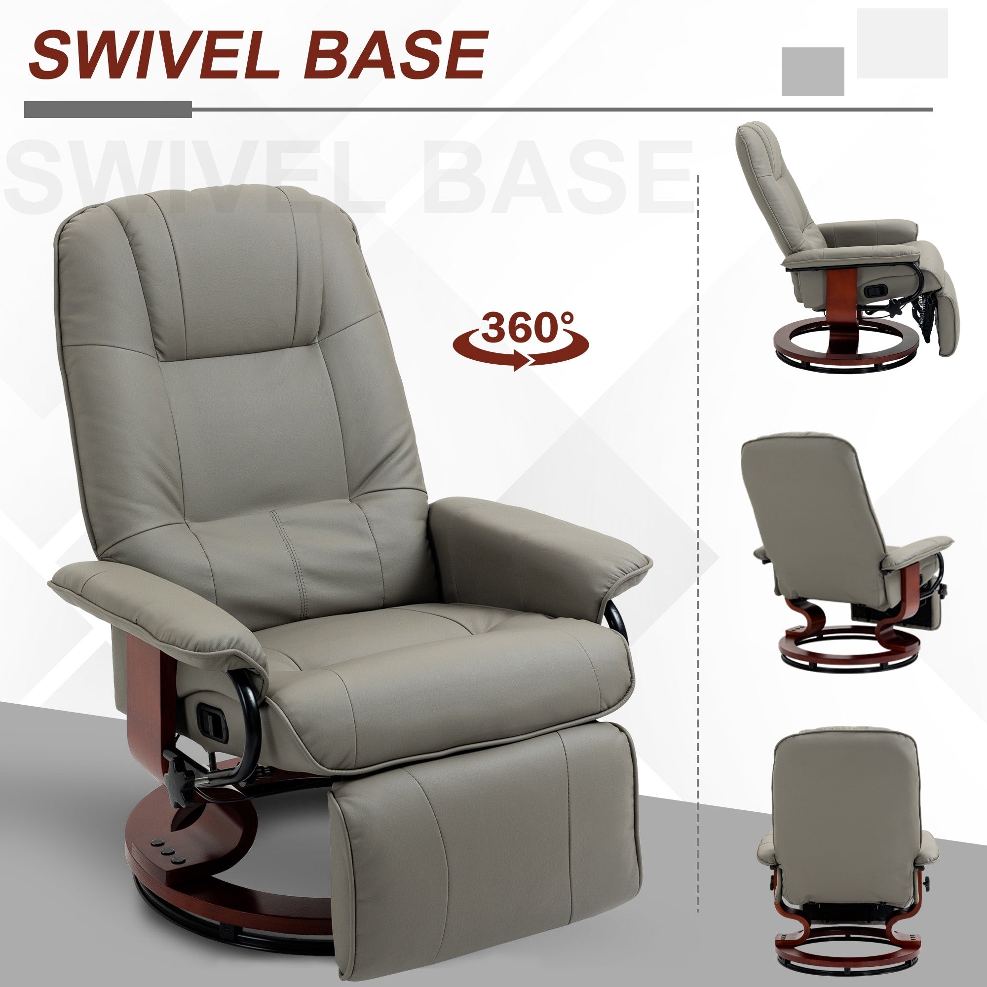 HomCom Faux Leather Adjustable Manual Swivel Base Recliner Chair with Comfortable and Relaxing Footrest