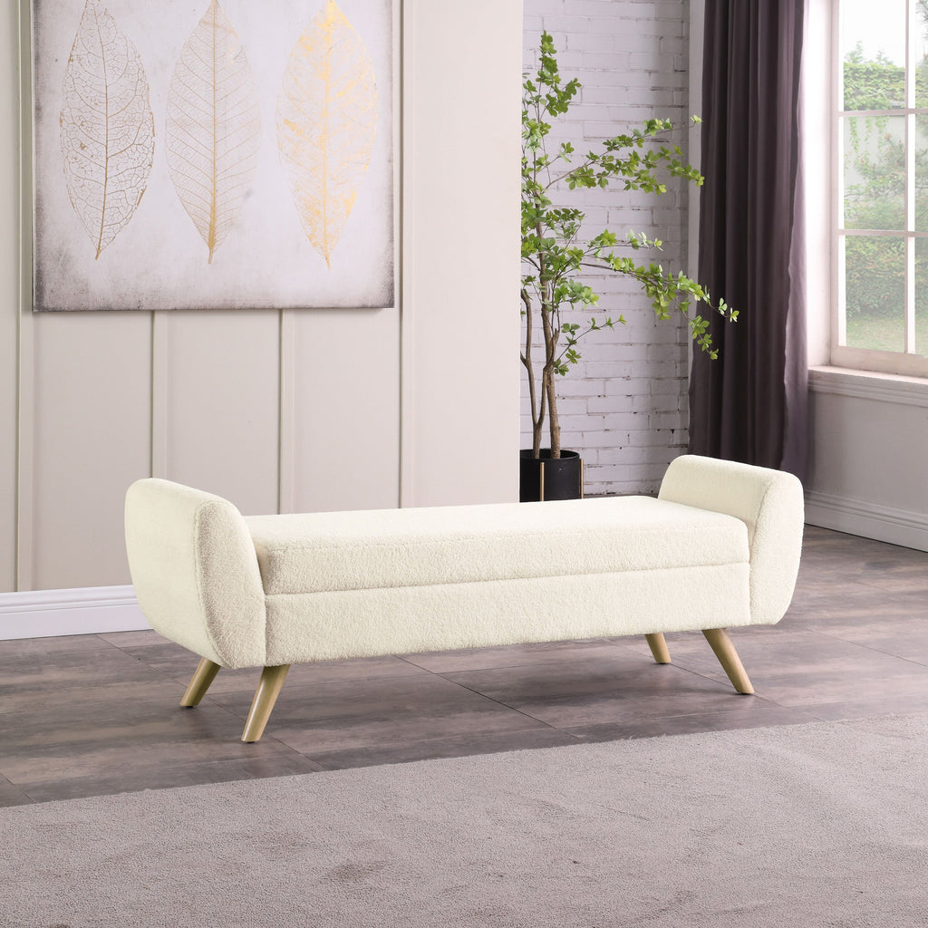 HomePop Modern Sherpa Storage Bench with Wood Legs