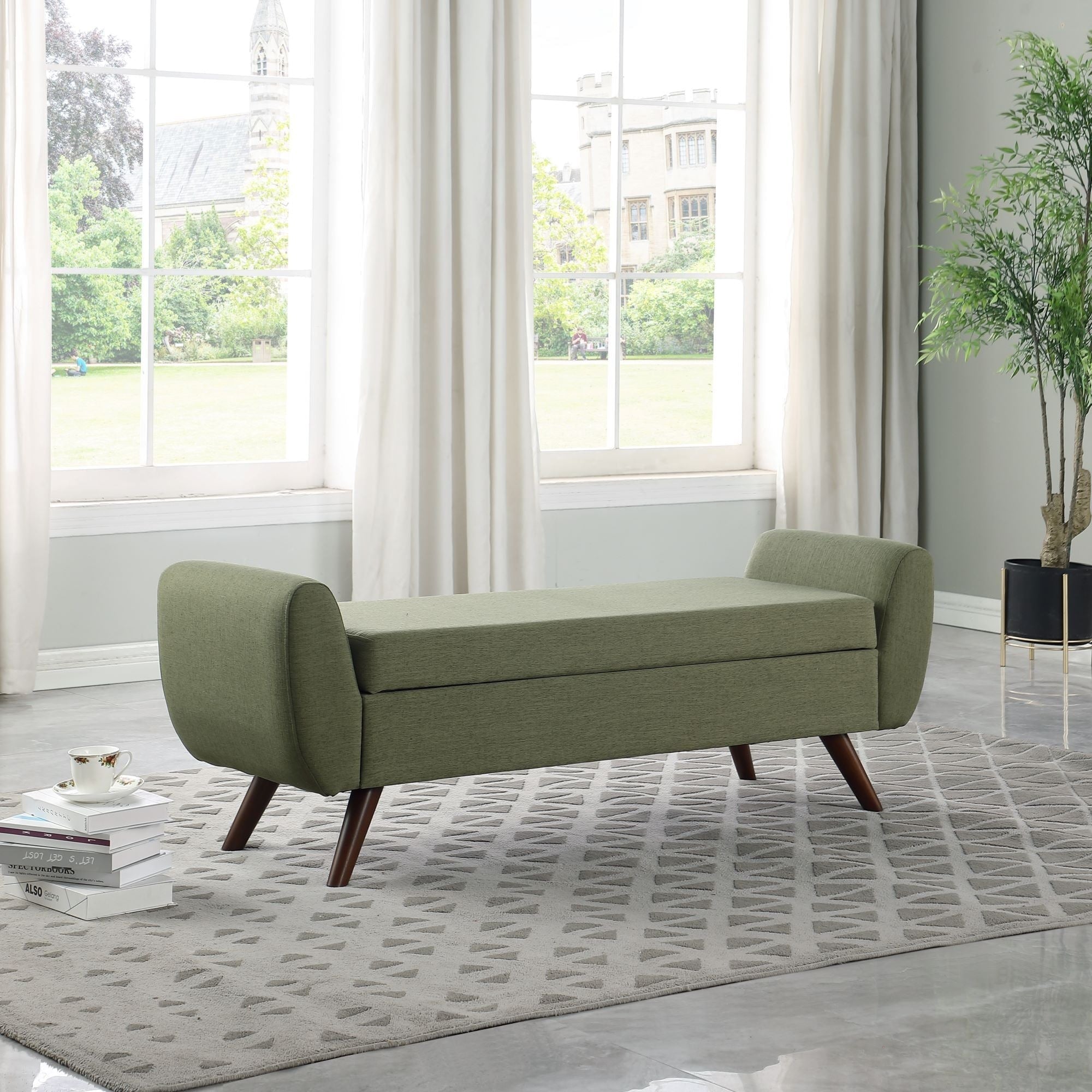 HomePop Modern Sherpa Storage Bench with Wood Legs