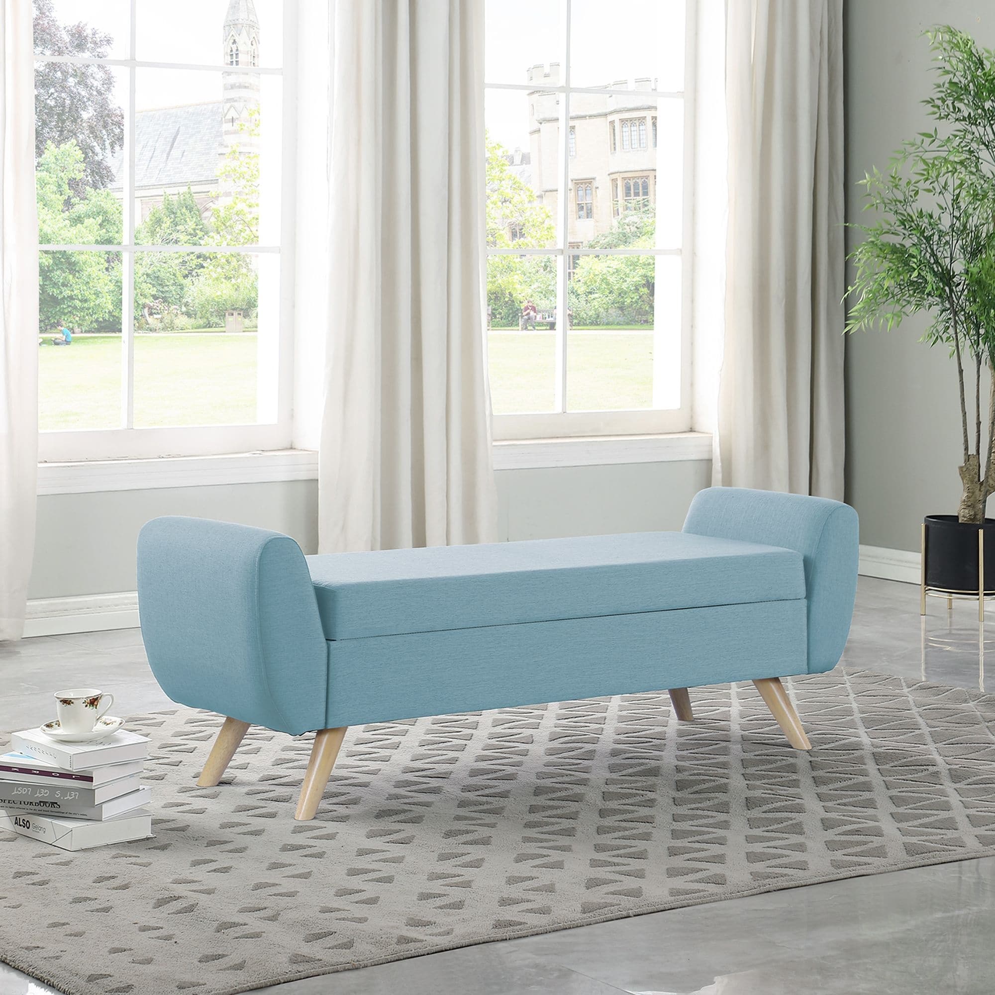 HomePop Modern Sherpa Storage Bench with Wood Legs