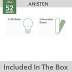 Hunter 52 Anisten Low Profile Ceiling Fan with LED Light and Pull Chain - Modern, Contemporary, Transitional