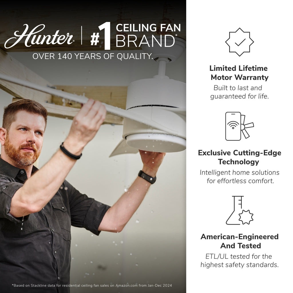 Hunter 52 Anisten Low Profile Ceiling Fan with LED Light and Pull Chain - Modern, Contemporary, Transitional